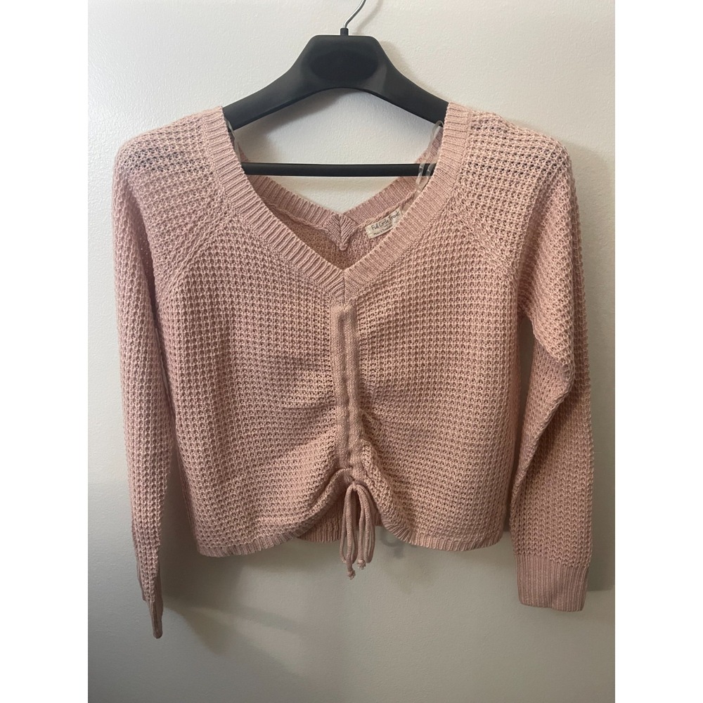 Full Circle Trends Blush Pink Waffle Knit Cinched V-Neck Sweater Medium J4F1128S